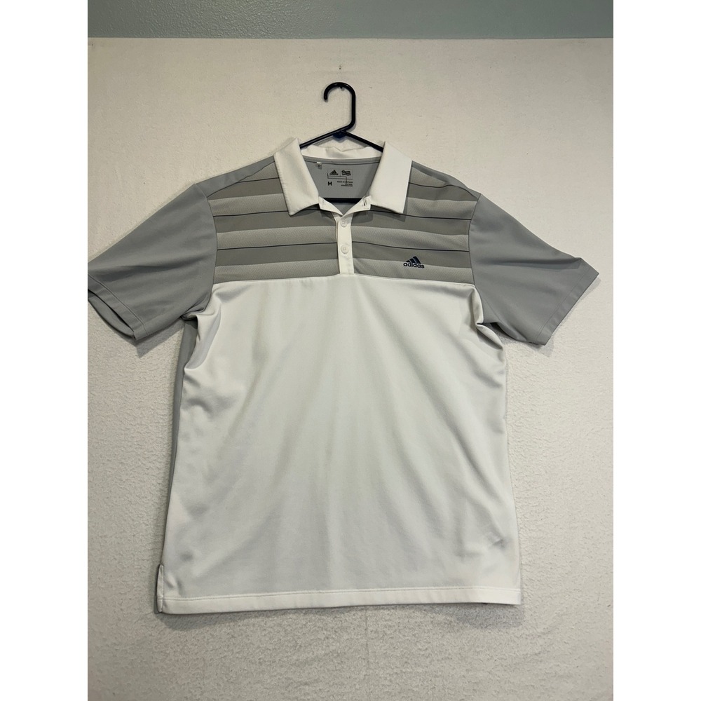 Adidas Golf Mens Medium Grey White Striped Performance Polo Shirt AE4108